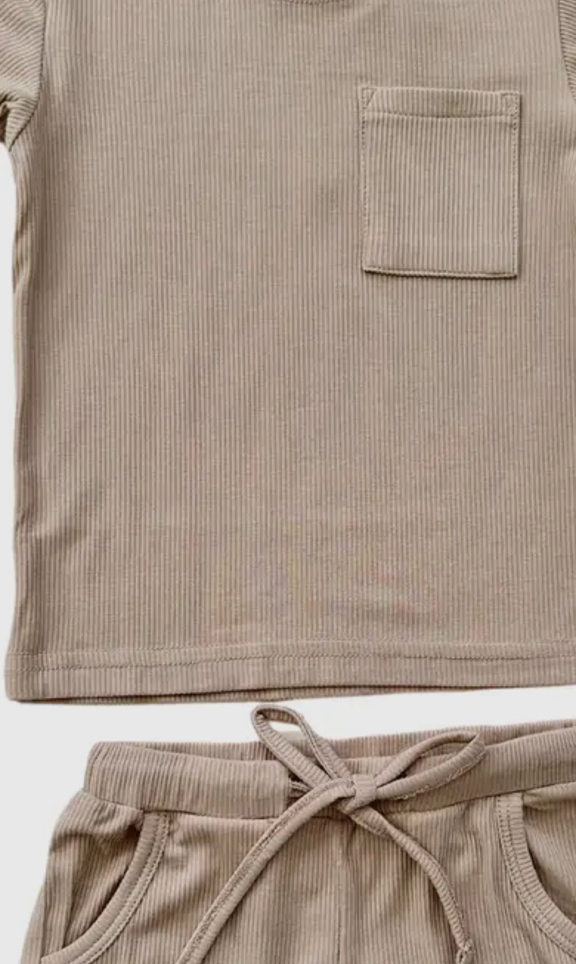 Tan Ribbed Short Set
