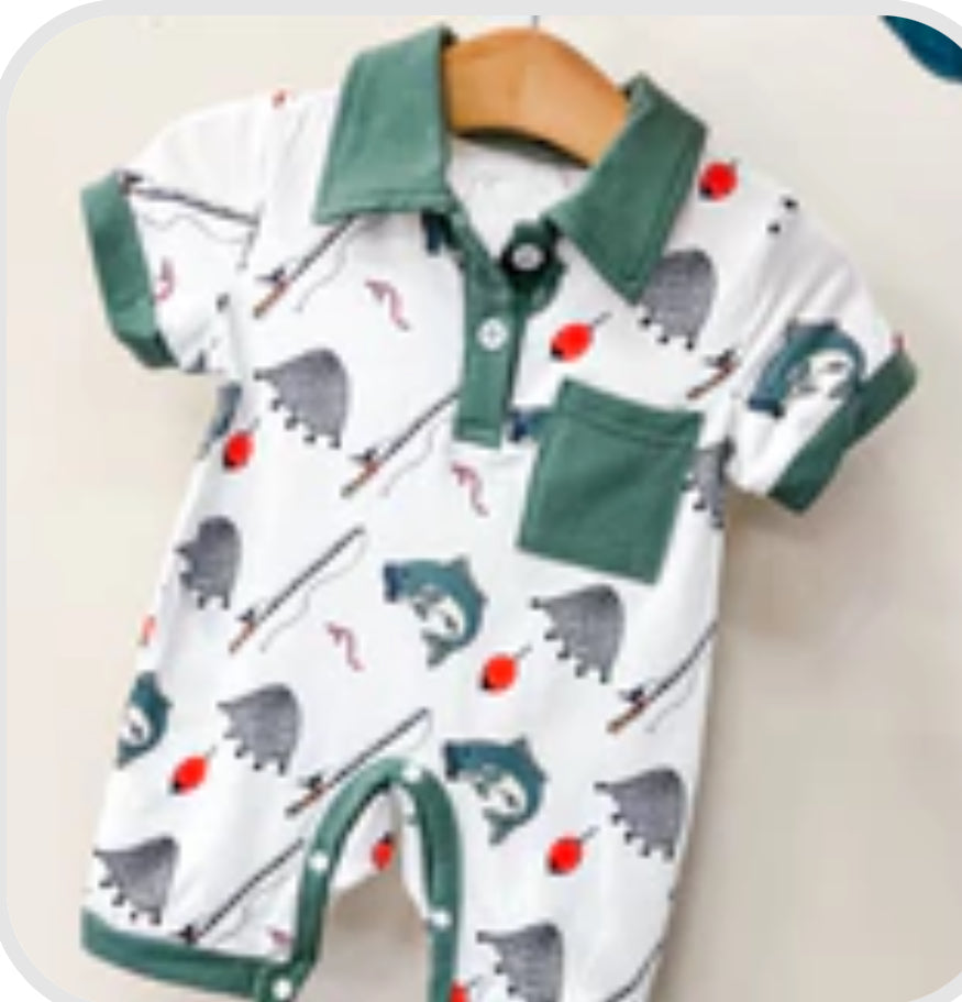 GONE FISHING Polo Romper