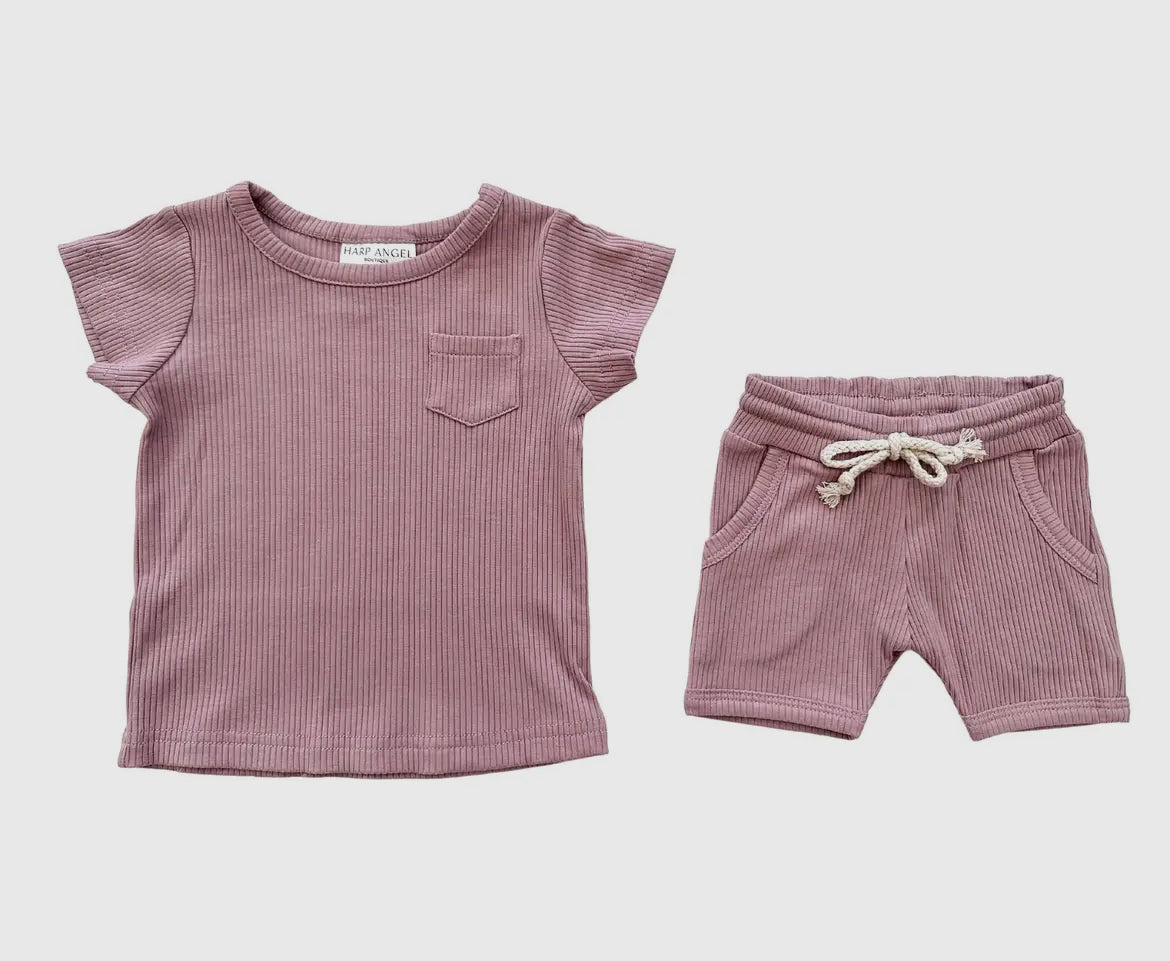 Mauve Ribbed Short Set