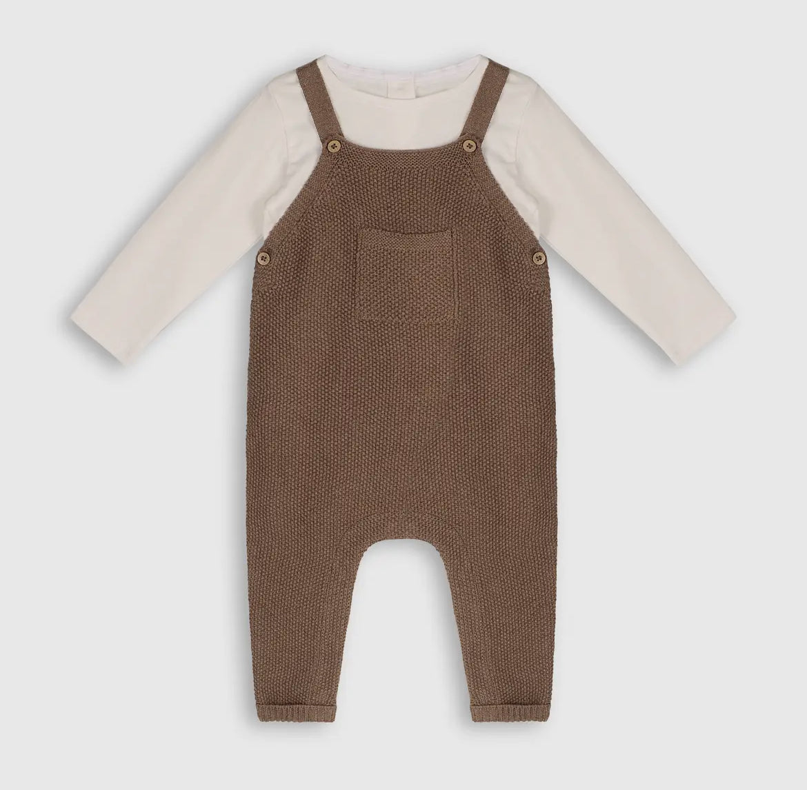 Brown Sweater Overall with Pocket & Cream shirt