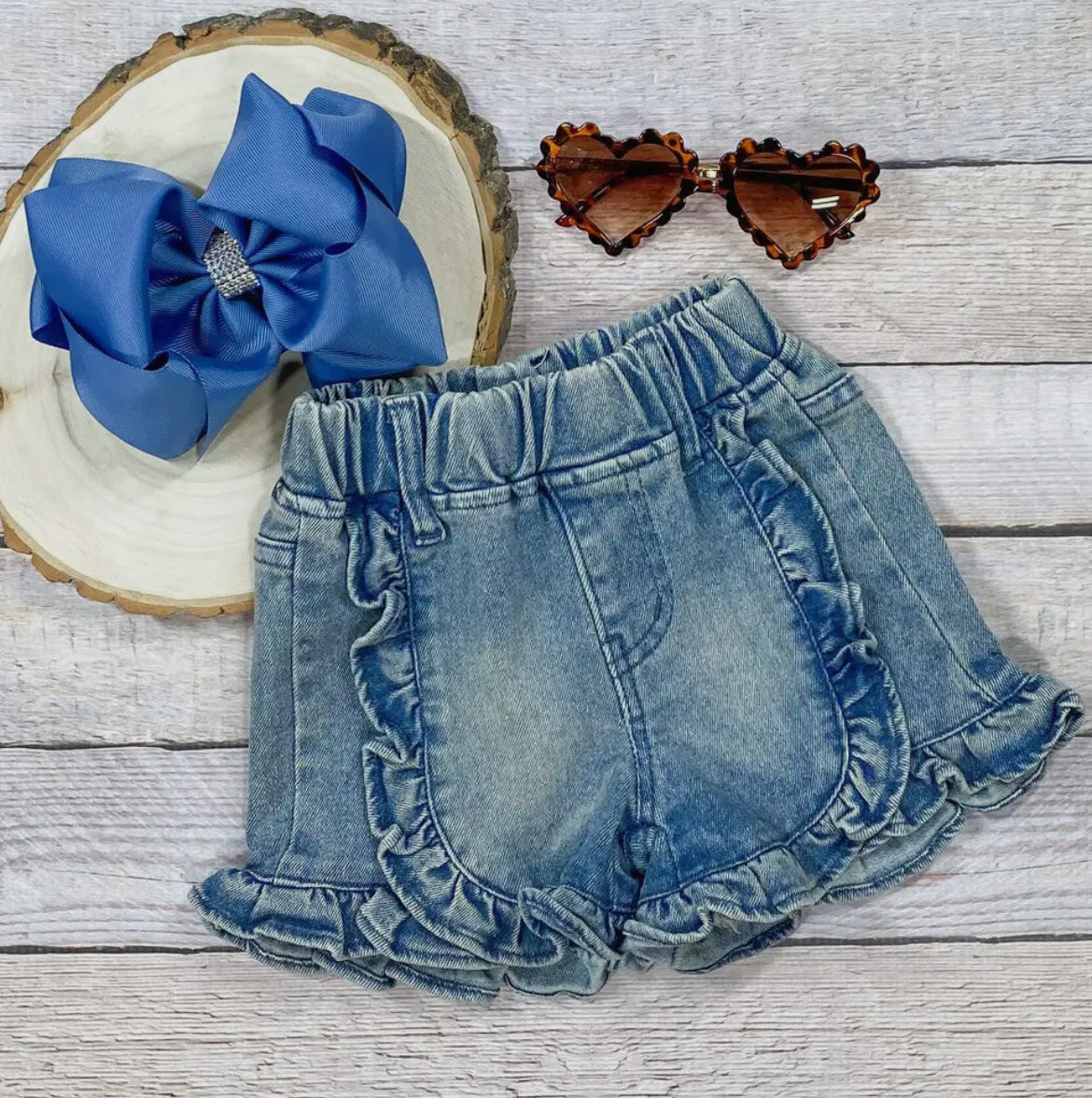 Denim Ruffle Shorts