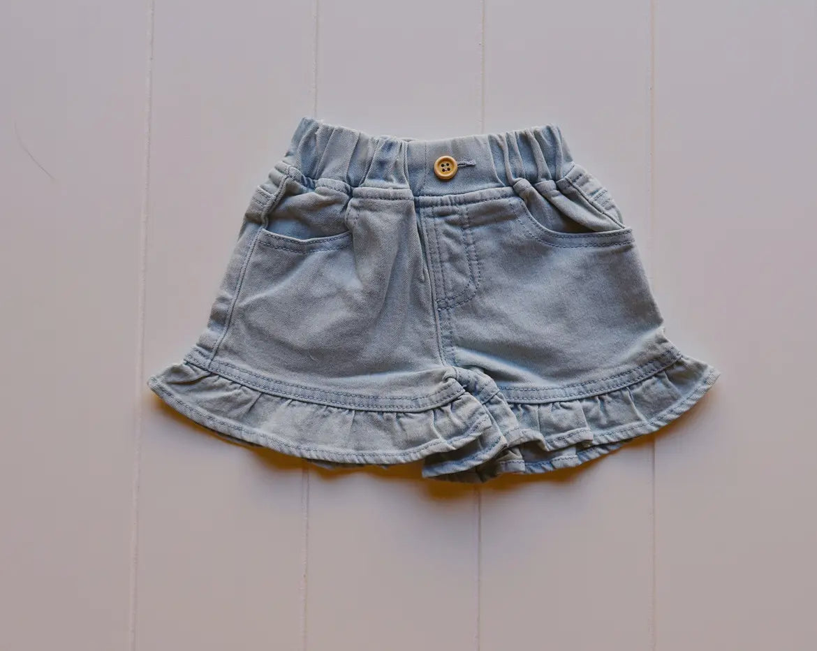 Ruffle Light Denim Shorts