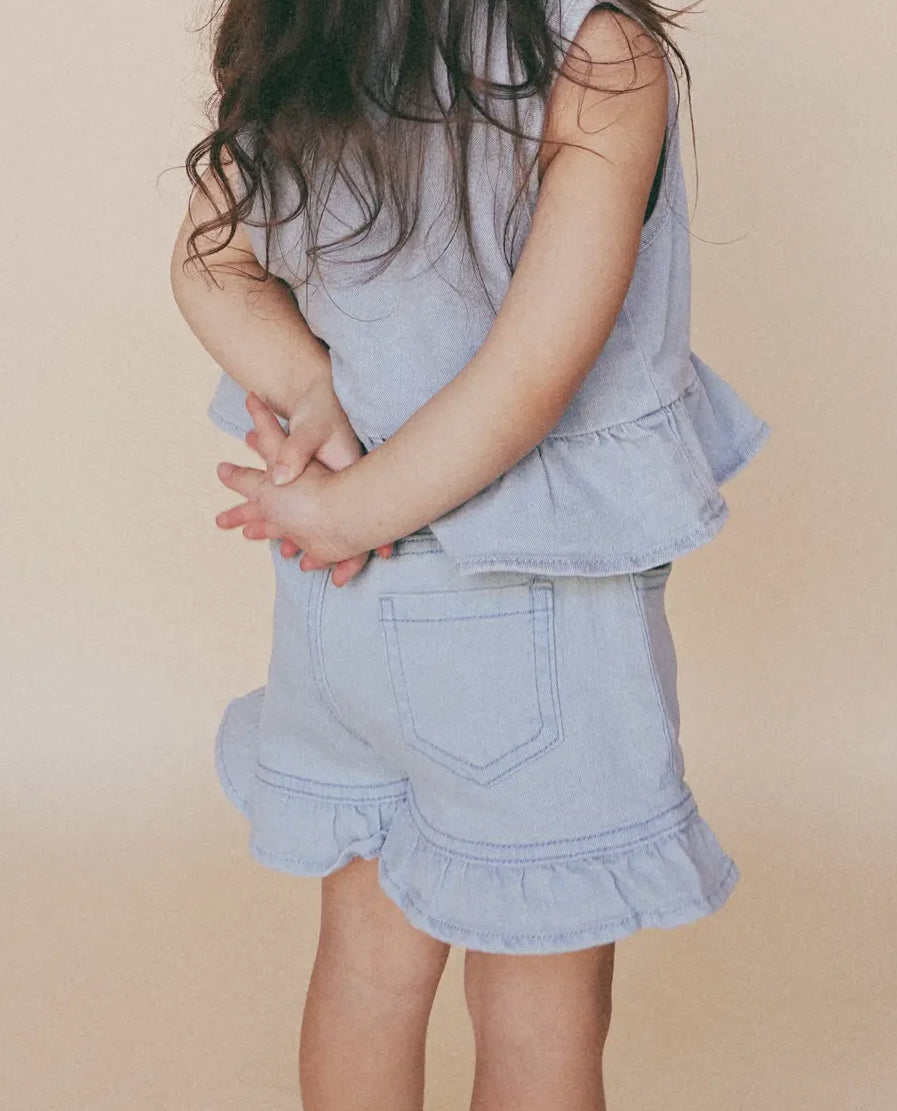 Ruffle Light Denim Shorts