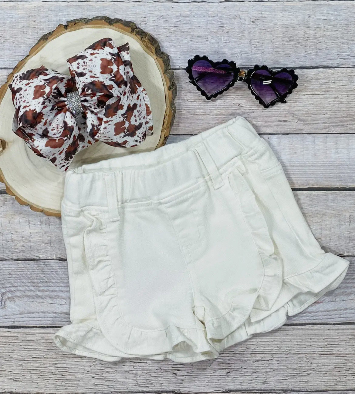 White Ruffle Denim Shorts