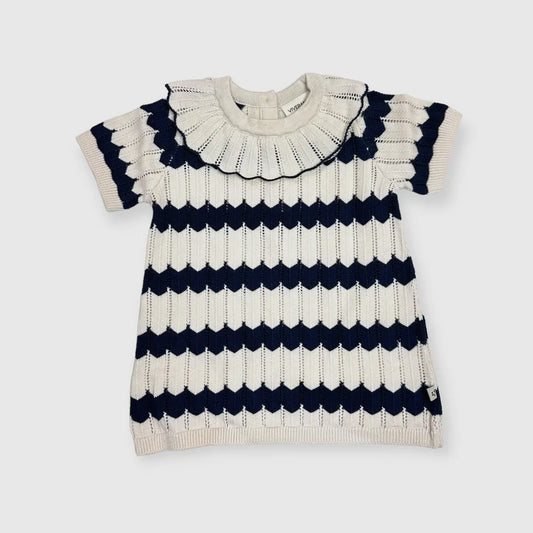 Navy/Cream Ruffle Collar Dress
