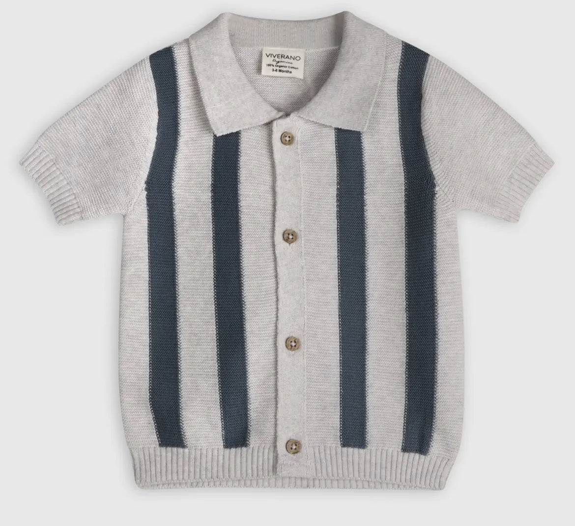 Tennis Collar Knit Stripe Short Set - Blue