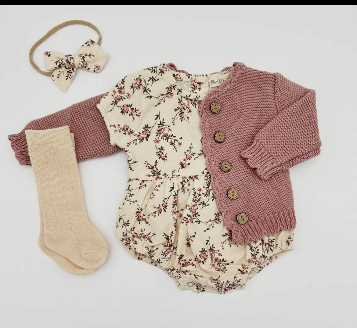 Cranberry Floral with Sweater /socks/bow