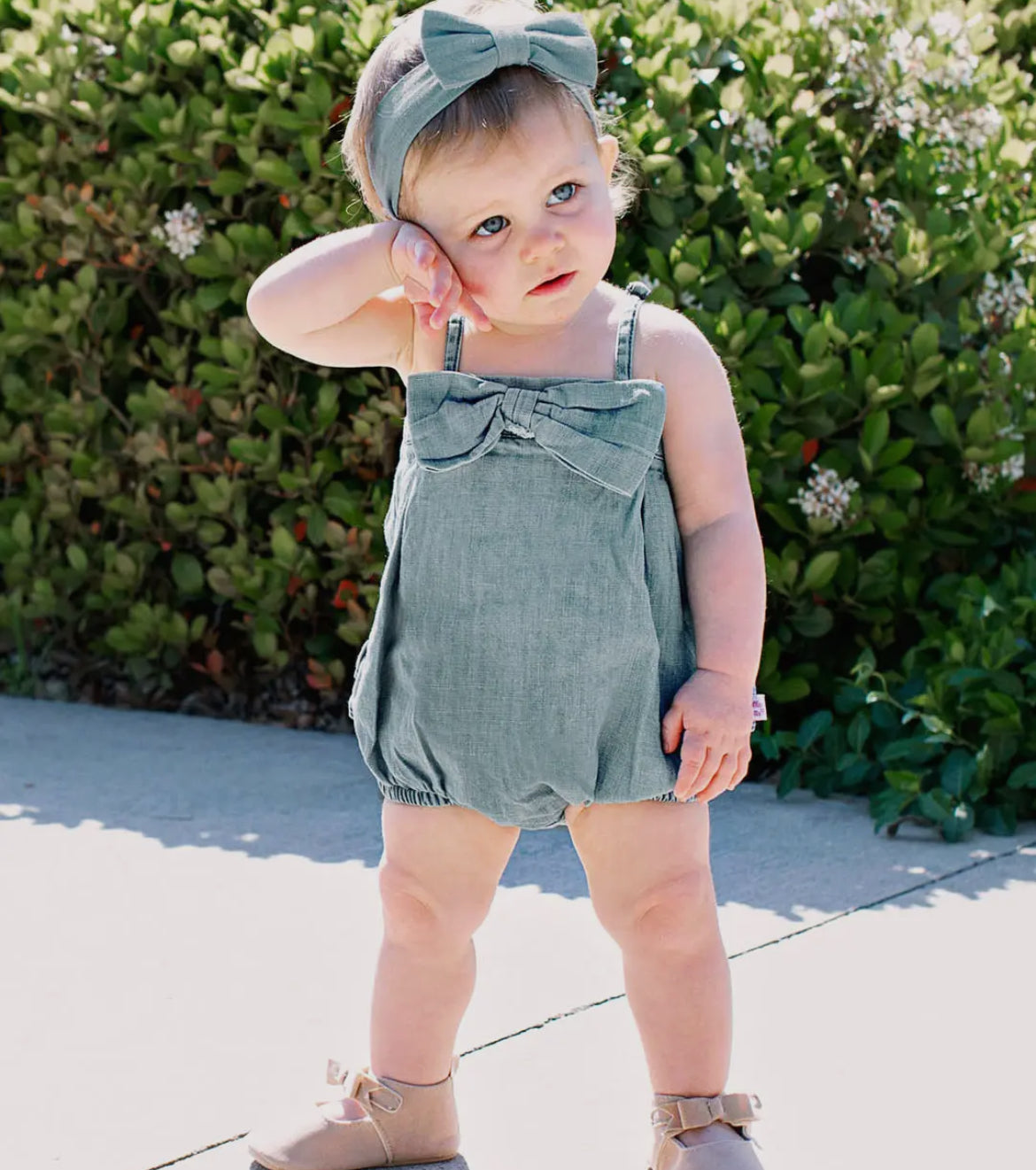 Bow Front Denim Romper