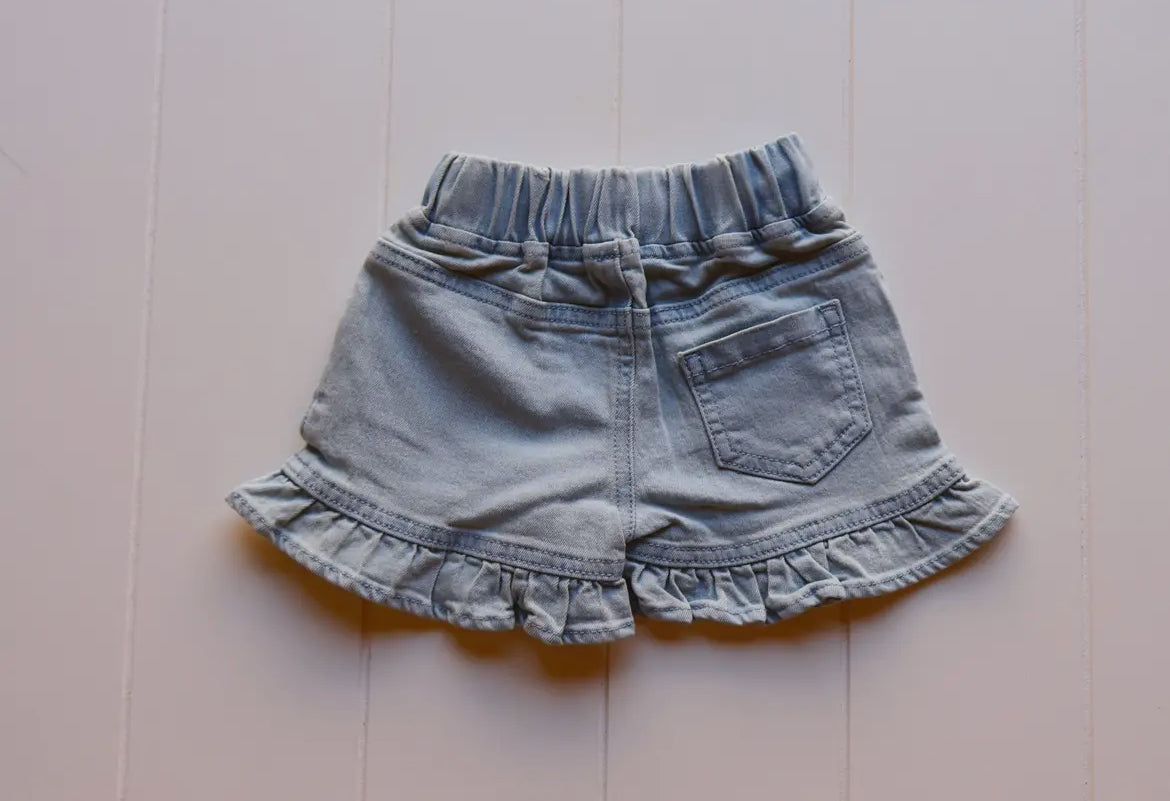 Ruffle Light Denim Shorts