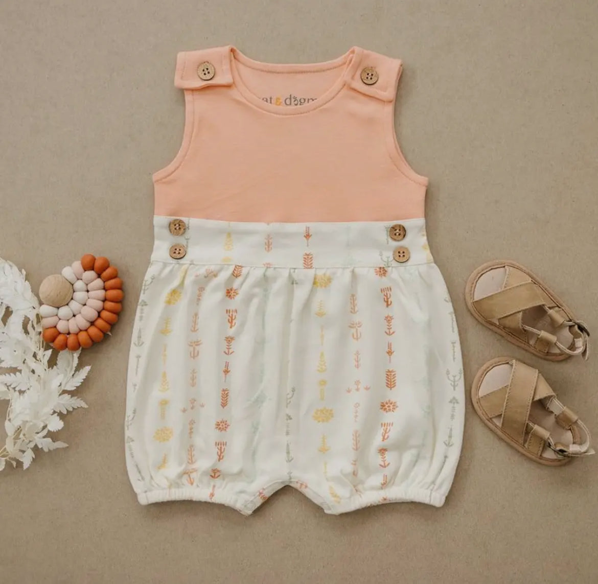 Boho Peach Floral Romper