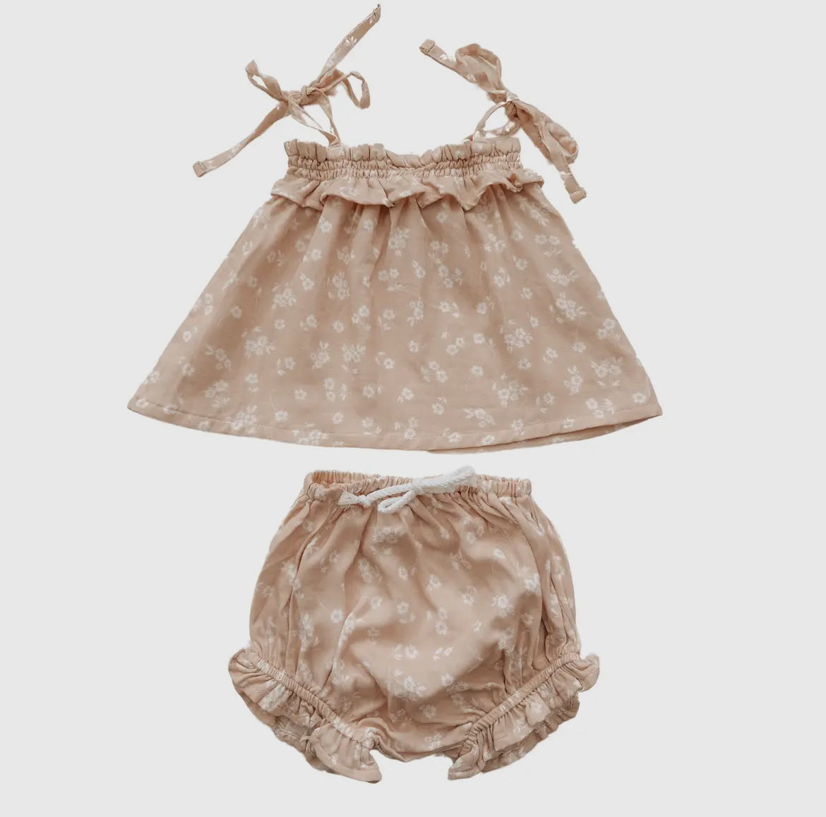 Foral Cream Tan Muslin Tie Dress