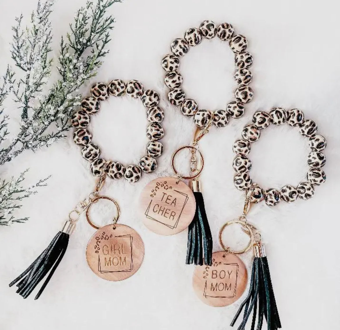 BOY MOM leopard keychain