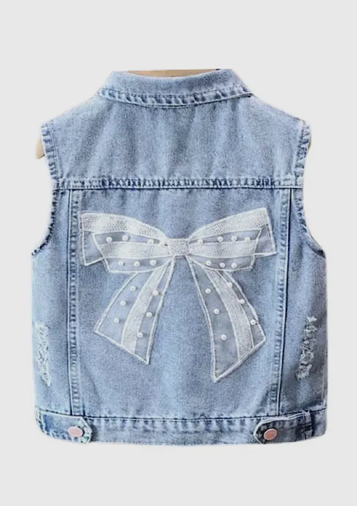 Bow Denim Sleeveless Jacket
