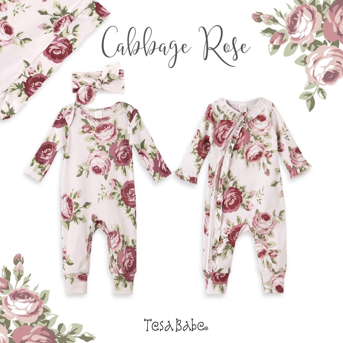Baby Girl Cabbage Rose Cotton Romper