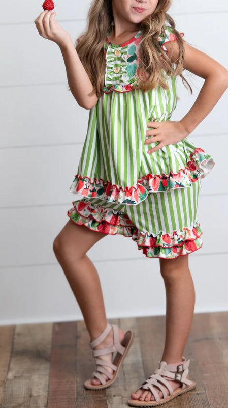 Strawberry Green Stripe Short Set