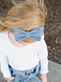 light blue denim headband bow