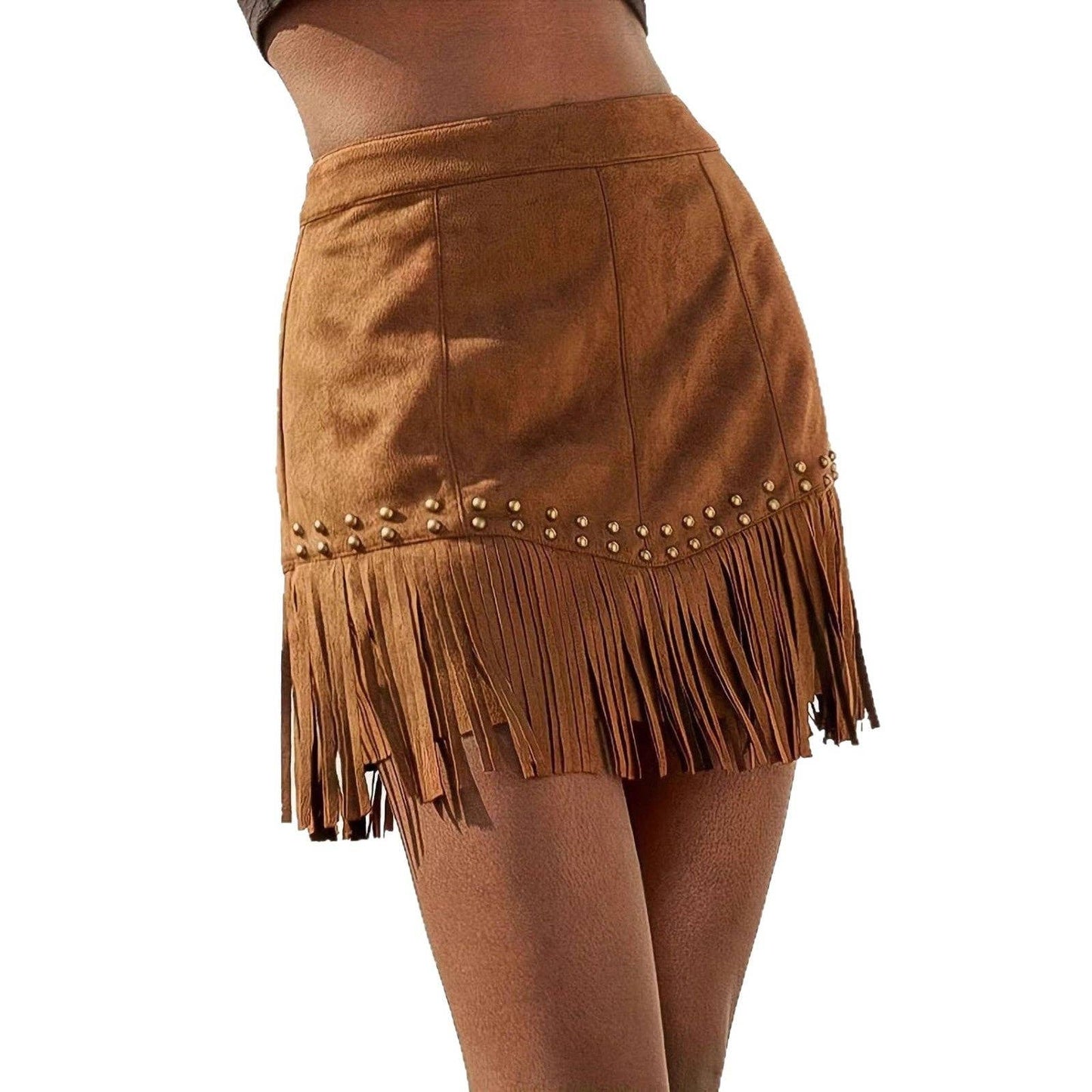 Western Fringe Suede Mini Skirt