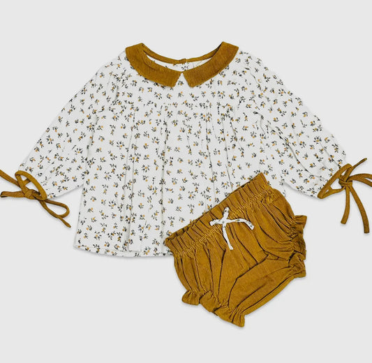 Mustard Floral Bloomer Set - Corduroy