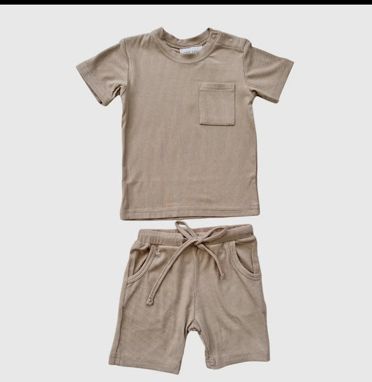 Tan Ribbed Short Set