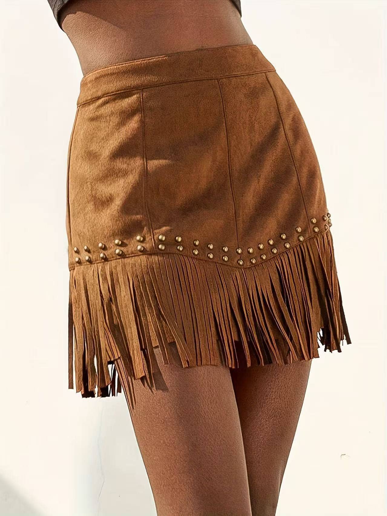 Western Fringe Suede Mini Skirt