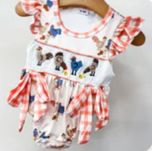 Chicken Orange Bow Romper