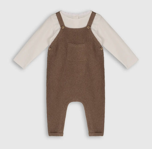 Brown Sweater Overall with Pocket & Cream shirt