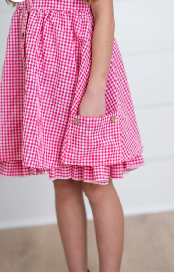 HOT PINK GINGHAM DRESS with Pockets