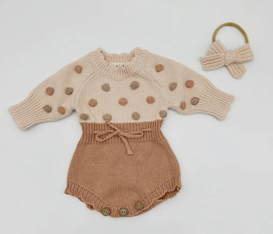 Lottie Dot Knit Romper W Bow