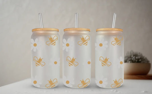 Honey Bee & Daisy Glass  Tumbler