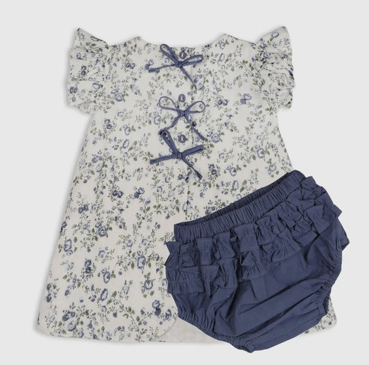 Blue Floral Bow Bloomer Set