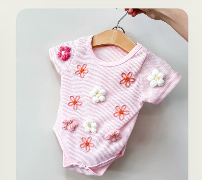 Pink Crochet Flowers Romper