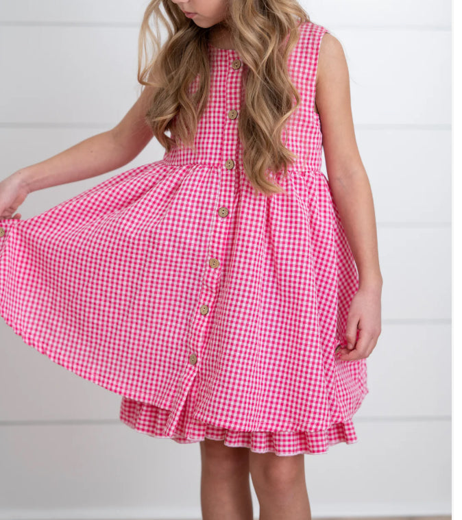 HOT PINK GINGHAM DRESS with Pockets