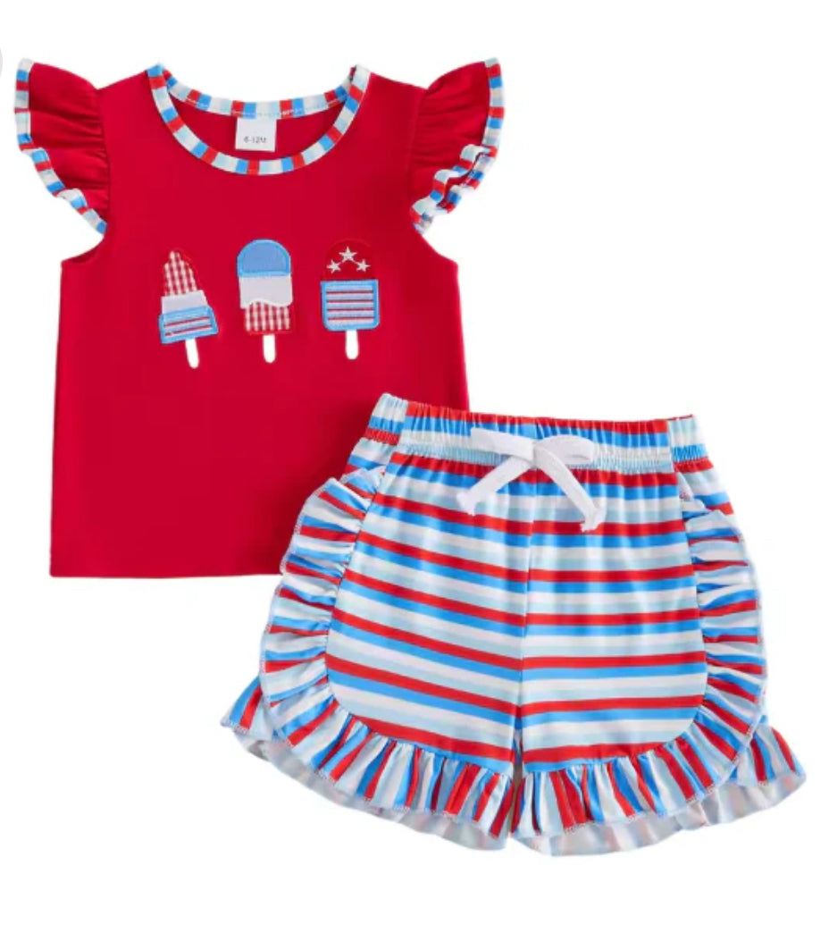 Popsicle RED WHITE BLUE SHORT SET