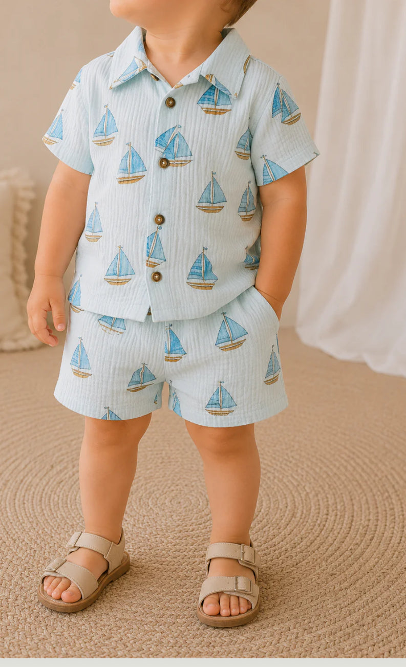 Sail Boat Gauze Short Set