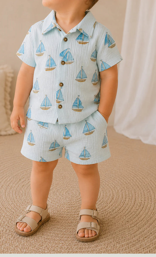 Sail Boat Gauze Short Set