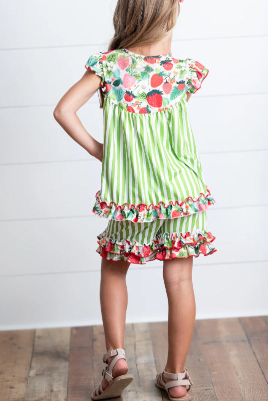 Strawberry Green Stripe Short Set