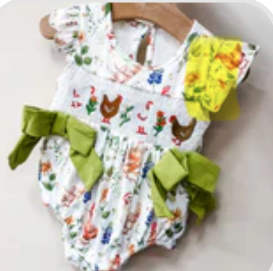 Chicken Floral Green Romper