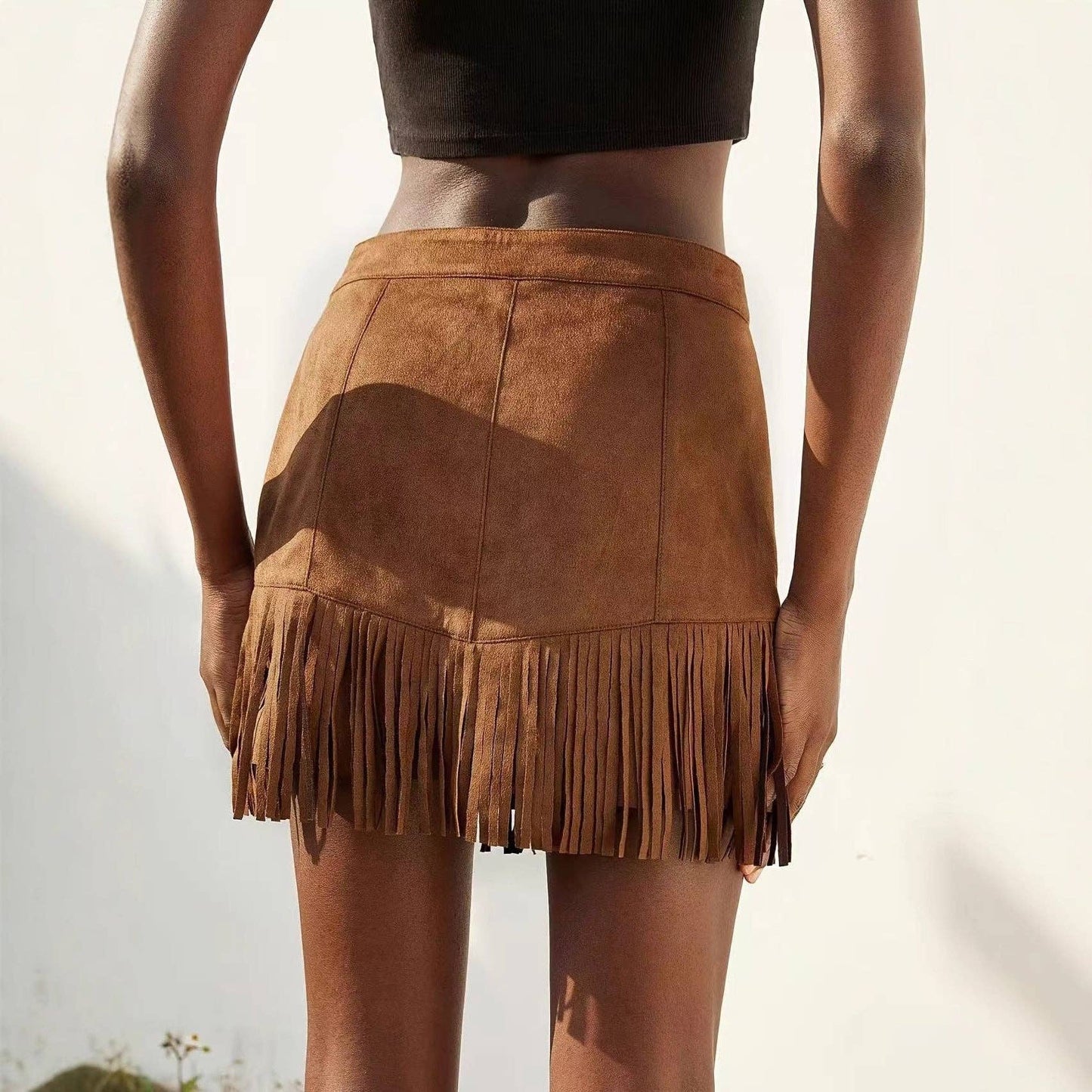 Western Fringe Suede Mini Skirt