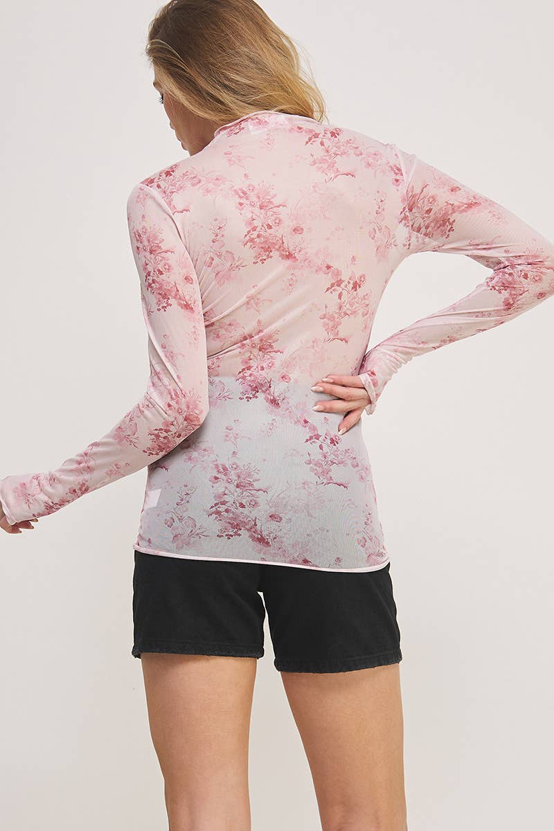Pink Floral Sheer Top