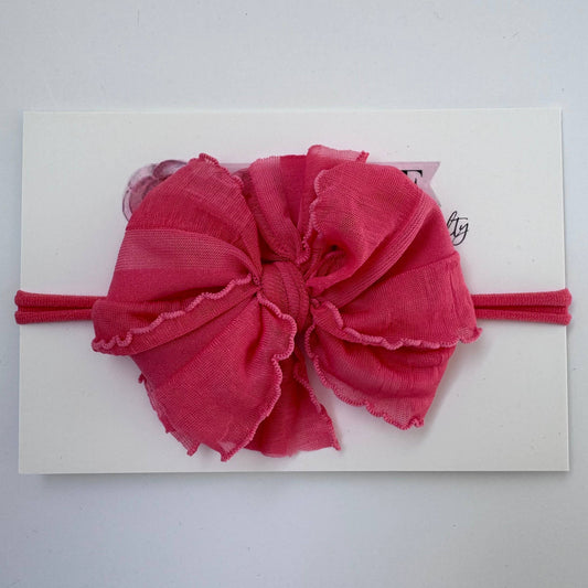 Skinny Mini Ruffled Headband- Hot Pink